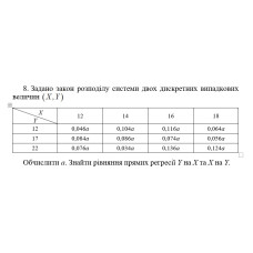 8. Задано закон розподілу системи двох дискретних випадкових величин. Обчислити α. Знайти рівняння прямих регресії Y на X та X на Y. (12 Варіант)