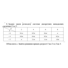 8. Задано закон розподілу системи двох дискретних випадкових величин. Обчислити α. Знайти рівняння прямих регресії Y на X та X на Y. (14 Варіант)