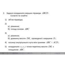 2. Задано координати вершин піраміди ABCD. (Варіант 21)