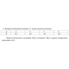 3. Дискретна випадкова величина Х задана законом розподілу. Знайти математичне сподівання М(х), дисперсію Д(x) і середне квадратичне відхилення σ(х). (Варіант 6)